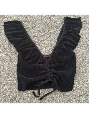 Black Ruffled Women's Top Size S